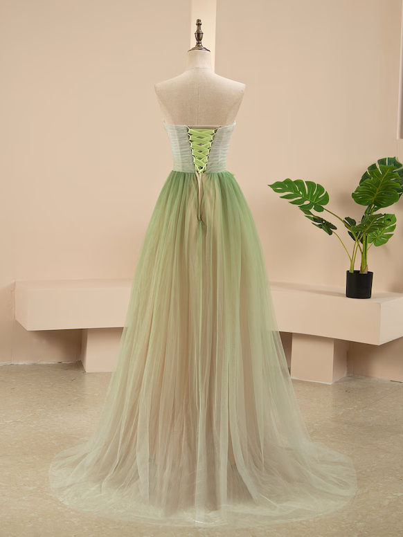 A Line Sweetheart Ruffles Princess Formal Dress Ombre Sage Prom Dress SELINADRESS A Line Sweetheart Ruffles Princess Formal Dress Ombre Sage Prom Dress SELINADRESS