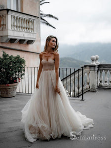 A-line Sweetheart Tulle Cheap Wedding Dresses Bridal Gowns CBD084