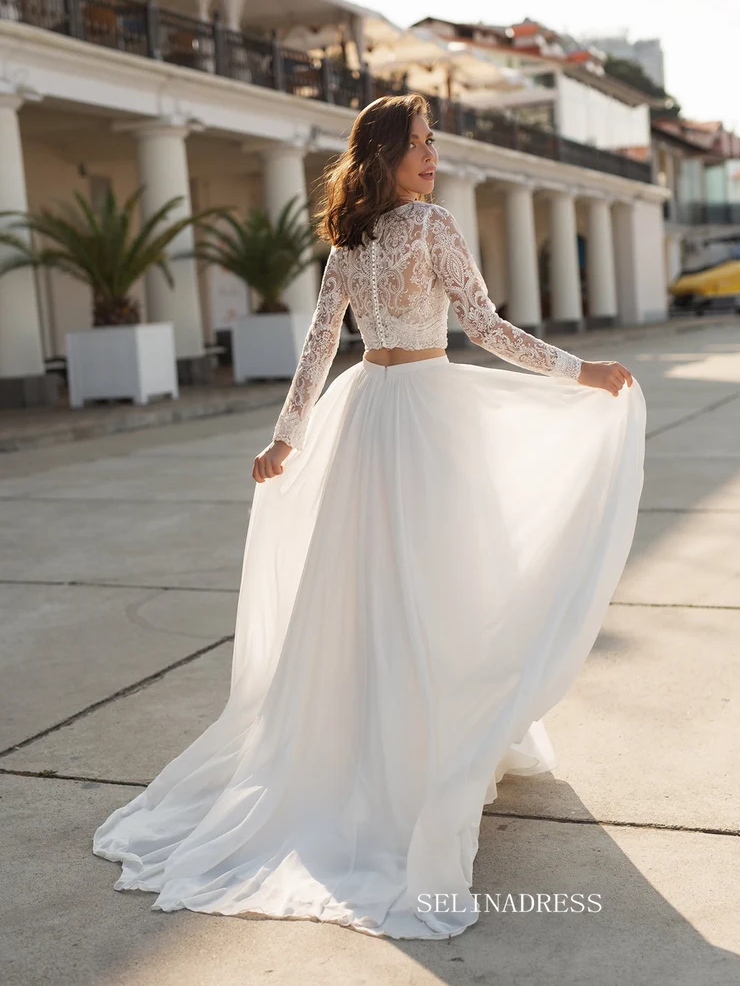 Rustic Long Sleeve Lace Wedding Dress With Lining A-line Beach Wedding Dresses SEW005|Selinadress SELINADRESS Rustic Long Sleeve Lace Wedding Dress With Lining A-line Beach Wedding Dresses SEW005|Selinadress SELINADRESS