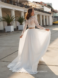 A-line Two Pieces Lace Wedding Dress Long Sleeve Rustic Country Wedding Dresses KTC011|Selinadress