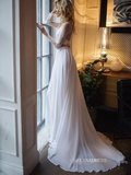 A-line Two Pieces Long Sleeve Wedding Dress Rustic Chiffon Country Wedding Dresses KTC009|Selinadress