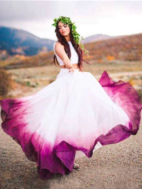 A-line Two Pieces Ombre Prom Dress Foor Length Simple Cheap Prom Dress – SELINADRESS