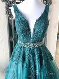 A-line V neck Applique Long Prom Dresses Cheap Evening Dress CBD573|Selinadress