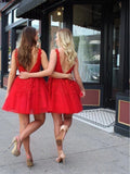 A-line V neck Applique Pink Short Prom Dress Homecoming Dresses #CBD591
