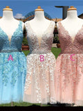 A-line V neck Applique Pink Short Prom Dress Homecoming Dresses #CBD591|Selinadress