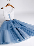 A-line V neck Black White Short Prom Dress Beaded Homecoming Dresses #MHL135|Selinadress
