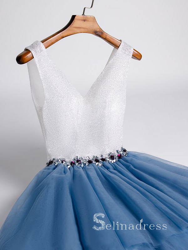 A-line V neck Black White Short Prom Dress Beaded Homecoming Dresses # SELINADRESS A-line V neck Black White Short Prom Dress Beaded Homecoming Dresses # SELINADRESS