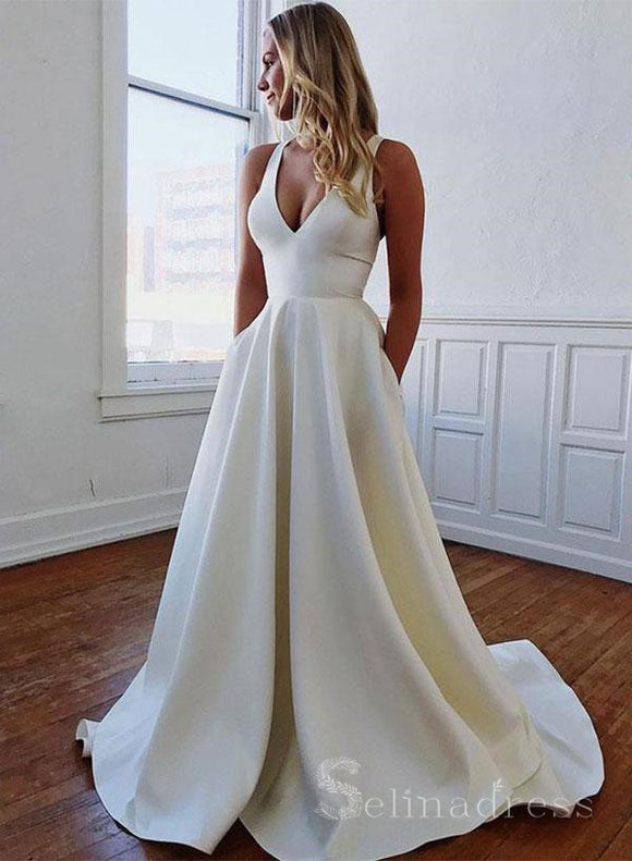 A-line V neck Cheap Long Prom Dress Bowknot Elegant Formal Dress #SED167