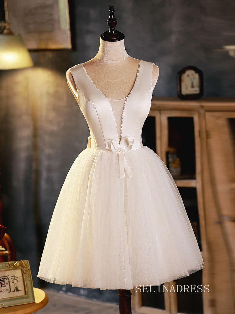 A-line V neck Custe Homecoming Dress White Short Prom Dresses EDS002 SELINADRESS A-line V neck Custe Homecoming Dress White Short Prom Dresses EDS002 SELINADRESS