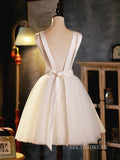 A-line V neck Custe Homecoming Dress White Short Prom Dresses EDS002|Selinadress