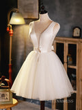 A-line V neck Custe Homecoming Dress White Short Prom Dresses EDS002|Selinadress