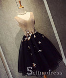 A-line V neck Elegant Tea Length Prom Dresses Butterfly Homecoming Dresses HML020|Selinadress