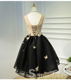 A-line V neck Elegant Tea Length Prom Dresses Butterfly Homecoming Dresses HML020|Selinadress