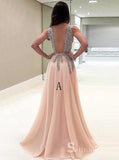 A-line V-neck Gorgeous Long Prom Dress Thigh Split Sparkly Formal Gowns SED024