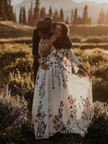 A-line V neck Half Sleeve Embroidery Long Wedding Dress Rustic Formal Evening Dresses KTC002|Selinadress