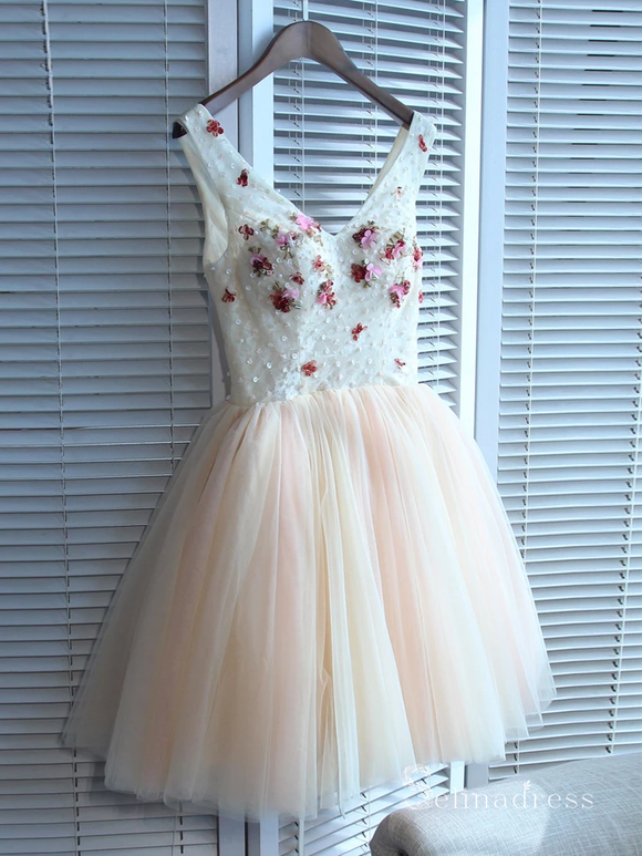 A-line V-neck Homecoming Dress Short/Mini Prom Drsess Juniors Dresses MHL043|Selinadress