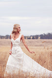 A-line V neck Ivory Wedding Dresses Rustic Wedding Dresses SEW022