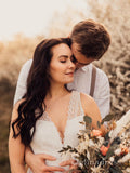 A-line V neck Lace Beach Wedding Dresses Romantic Bridal Gowns CBD286|Selinadress