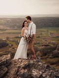 A-line V neck Lace Beach Wedding Dresses Romantic Bridal Gowns CBD286|Selinadress