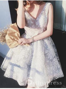 A-line V neck Lace Unique Homecoming Dress Juniors Prom Dresses HML018|Selinadress