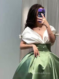 A-line V neck Long Prom Dress Green Ball Gown Satin Evening Dresses GKF031|Selinadress