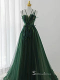 A-line V neck Long Prom Dress Modest Green Beaded Evening Dresses GKF027|Selinadress