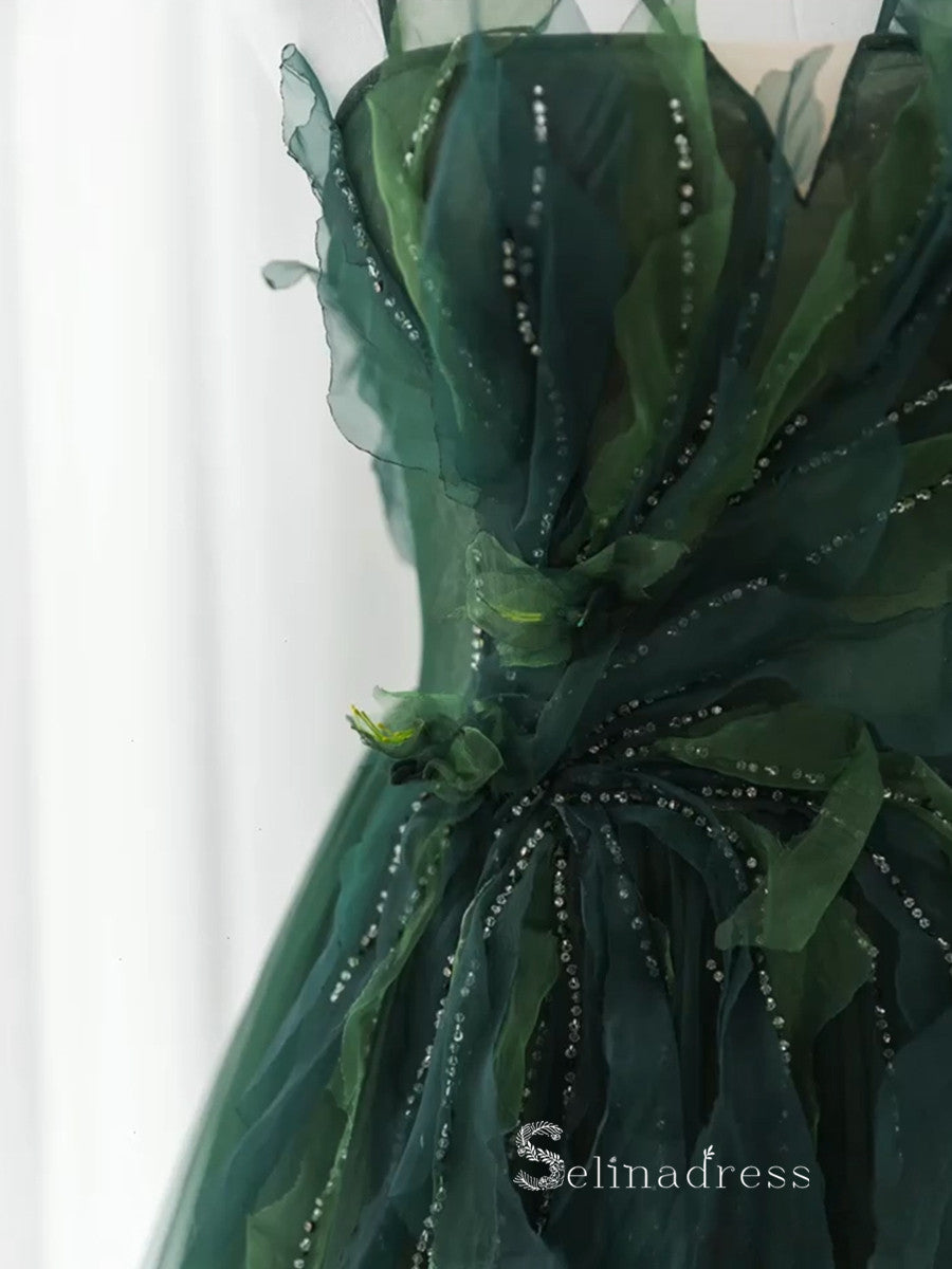 A-line V neck Long Prom Dress Modest Green Beaded Evening Dresses GKF0 SELINADRESS A-line V neck Long Prom Dress Modest Green Beaded Evening Dresses GKF0 SELINADRESS