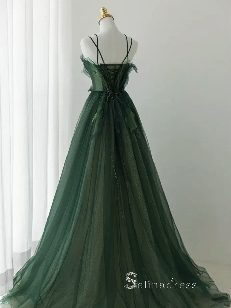 A-line V neck Long Prom Dress Modest Green Beaded Evening Dresses GKF0 SELINADRESS A-line V neck Long Prom Dress Modest Green Beaded Evening Dresses GKF0 SELINADRESS