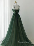 A-line V neck Long Prom Dress Modest Green Beaded Evening Dresses GKF027|Selinadress