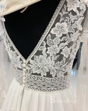 A-line V neck Long Sleeve Embroidery Wedding Dress Romantic Bridal Dresses RYU025|Selinadress