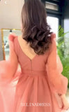 A-line V neck Long Sleeve Long Prom Dress Cheap Beaded Evening Dresses HLK029|Selinadress