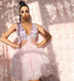 A-line V neck Pink Charming Short Prom Dress Sparkly Homecoming Dress RYU070|Selinadress