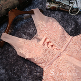 A-line V neck Pink Homecoming Dress Cute Juniors Short Prom Drsess MHL054|Selinadress