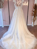 A-line V neck Romantic Lace Country Wedding Dresses LOP611|Selinadress