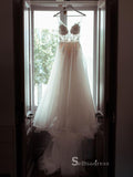 A-line V neck See Through White Wedding Dresses Applique Rustic Bridal Gowns MHL2860|Selinadress
