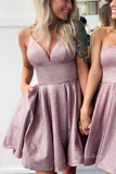 A-line V neck Spaghetti Straps Cheap Homecoming Dress Short Prom Dress RYU051|Selinadress