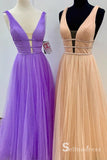 A-line V neck Sparkly Prom Dresses Long Elegant Formal Dress Evening Gowns SED021|Selinadress