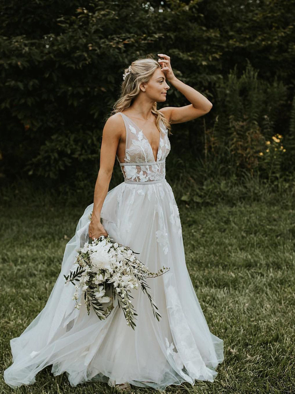 A Line V neck Vintage Wedding Dresses See Through Wedding Gowns SED353 – SELINADRESS