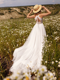A Line V Neck Wedding Dresse Sleeveless Chiffon Lace Custom Wedding Dress GRDK009|Selinadress
