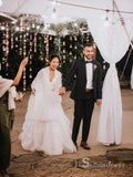 A-line V neck White Lace Wedding Dresses Rustic Bridal Gowns CBD358|Selinadress