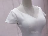 A-line V neck White Short Sleeve Homecoming Dress Lace Bow Short Prom Dresses EDS036|Selinadress