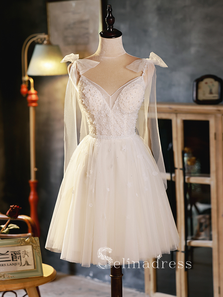 A-line White Spaghetti Straps Cute Short Homecoming Dress Summer Outfi SELINADRESS A-line White Spaghetti Straps Cute Short Homecoming Dress Summer Outfi SELINADRESS