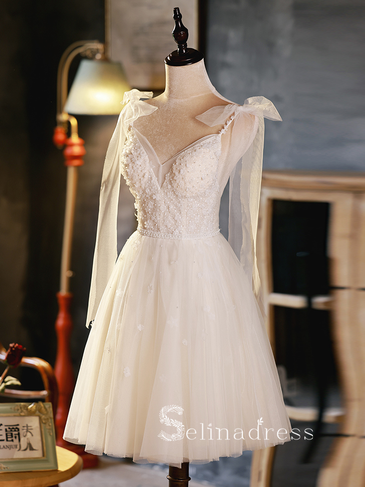 A-line White Spaghetti Straps Cute Short Homecoming Dress Summer Outfi – SELINADRESS