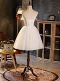 A-line White Strapless Cute Short Homecoming Dress Summer Outfits THL003|Selinadress