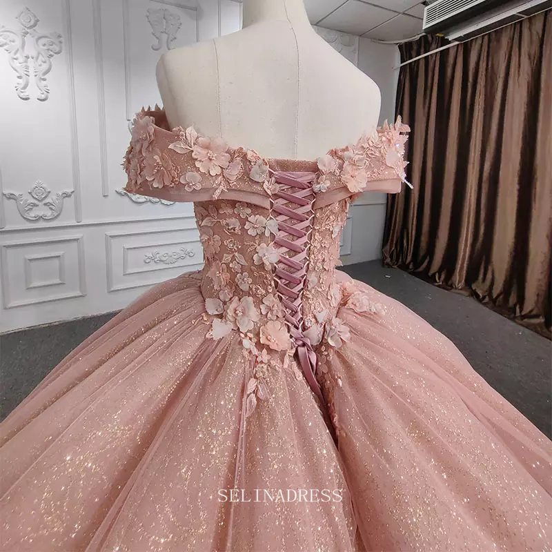 Ball Gown Beaded Floral Rose Pink Long Formal Dress Quincess Evening D SELINADRESS Ball Gown Beaded Floral Rose Pink Long Formal Dress Quincess Evening D SELINADRESS