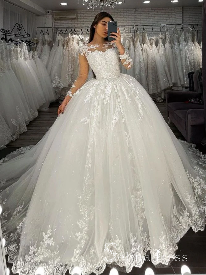 Long sleeve lace 2025 wedding ball gown
