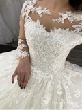 Ball Gown Long Sleeve Applique Lace Wedding Dresses Bridal Gowns MLD001|Selinadress