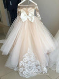 Ball Gown Long Sleeve Applique See Through Flower Girl Dresses With Bowknot GRS028|Selinadress