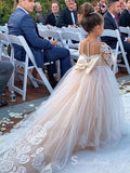 Ball Gown Long Sleeve Applique Tulle Cute Flower Girl Dresses With Bowknot GRS027|Selinadress