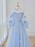 Ball Gown Long Sleeve Light Sky Blue Sweet 16 Dress Cheap Evening Dresses RYU037|Selinadress